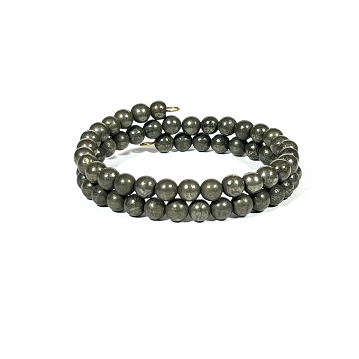Two Coil Pyrite Memory Wire Bracelet with 6mm Beads