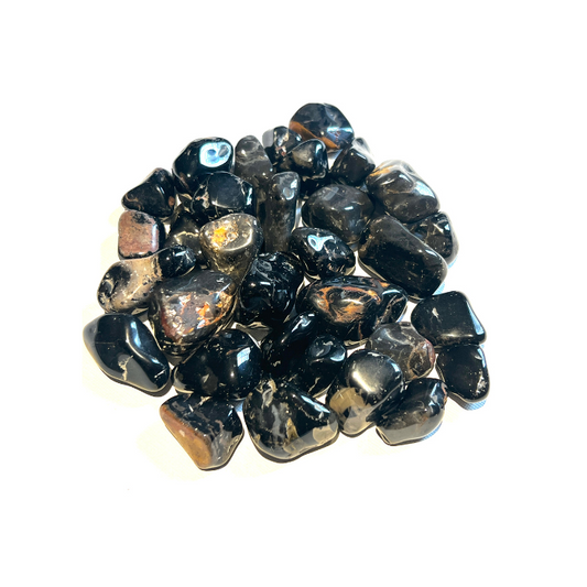 Black Onyx Tumbled Gemstone - Protective and Grounding Gemstones with Bands of Tan and Brown