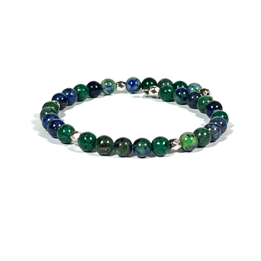 Single Coil Azurite and Lapis Memory Wire Bracelet with 6mm Beads