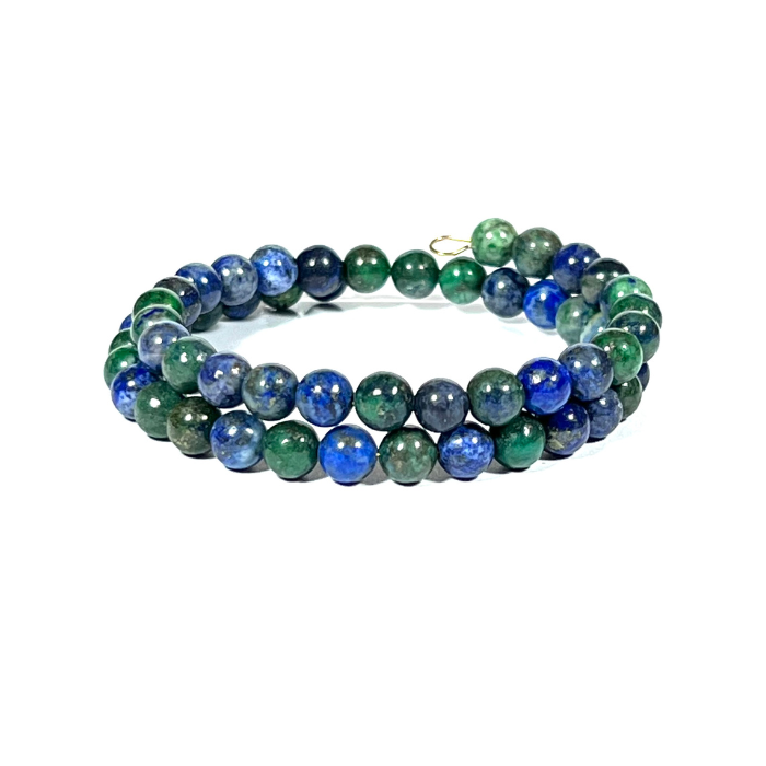 Two Coil Azurite and Lapis Memory Wire Bracelet with 6mm Beads