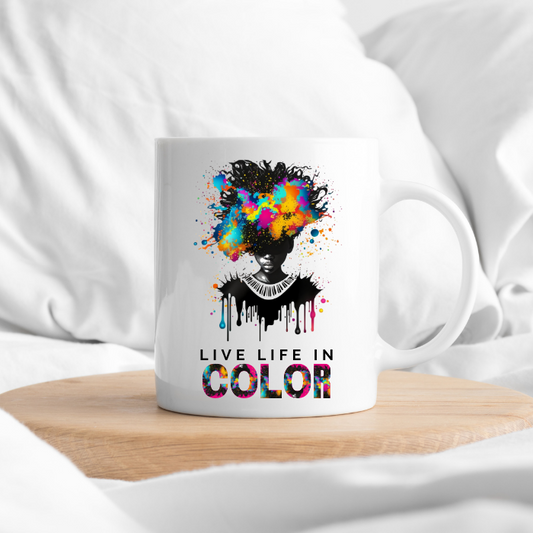 Vibrant Expression Ceramic Coffee Mug: " Live Life in Color"
