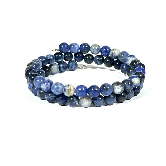 Two Coil Sodalite Memory Wire Bracelet with 6mm Beads