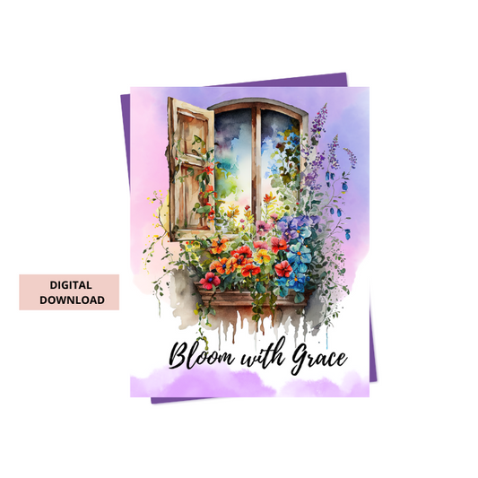 Vibrant Floral Garden Window 5x7 Digital Card - Bloom with Grace - Instant Download